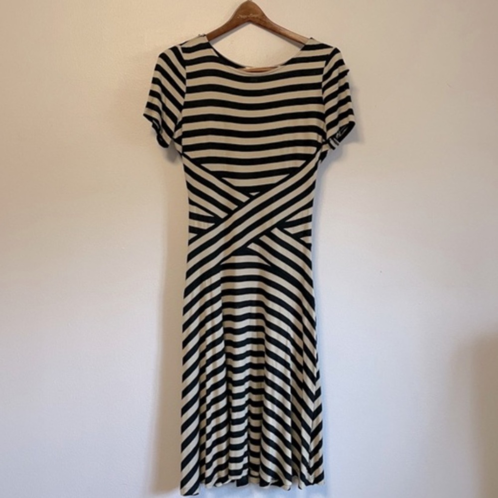 ECI New York Brown and Black Short Sleeve Striped Dress